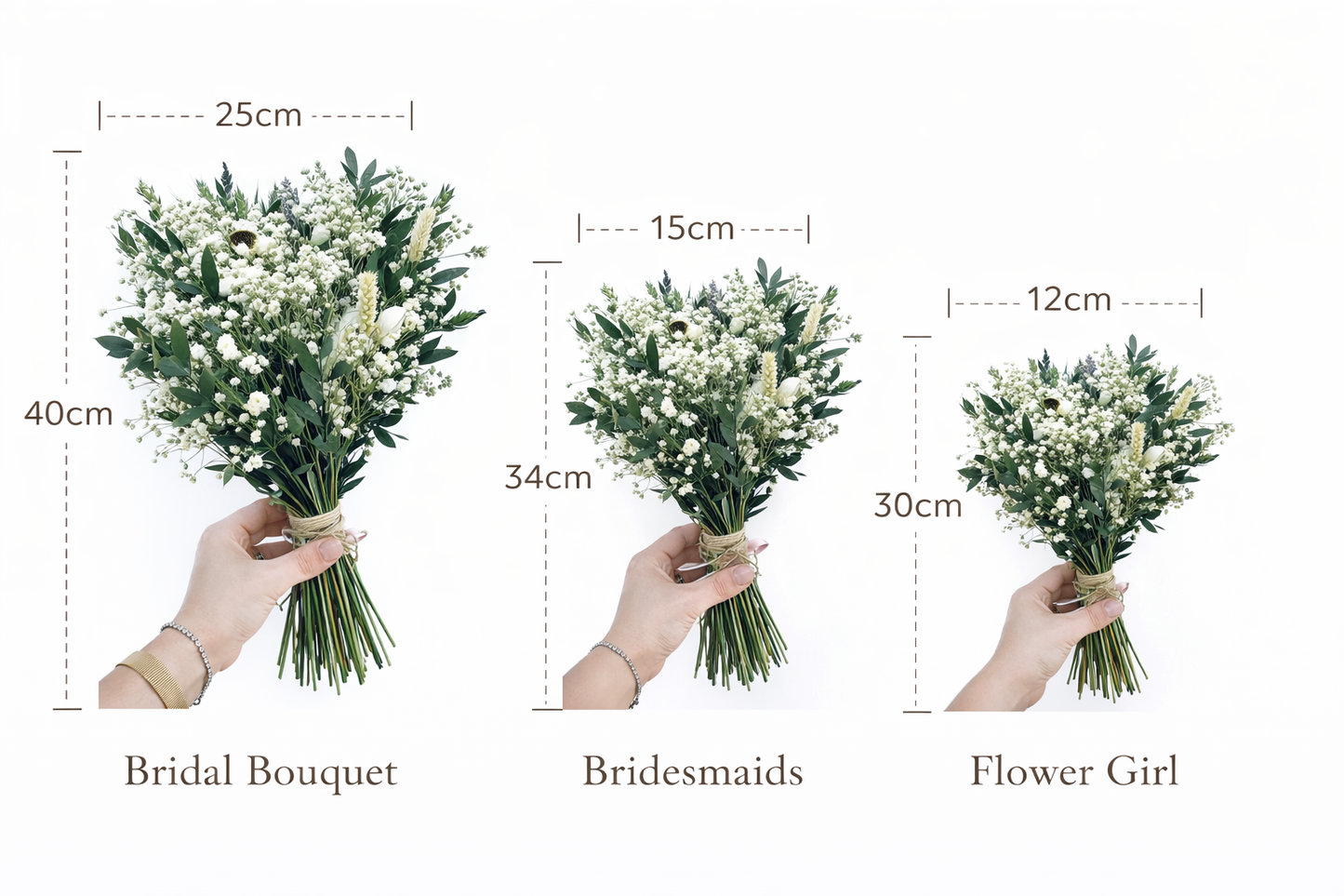 Dried Flower Centerpiece Bouquet “Ever After” for Rustic Wedding Handmade White and Green Boho Wedding Flowers with Eucalyptus Long Lasting Keepsake Bouquet