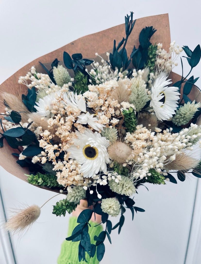 Purple Green White Gift Bouquet Dried Flowers  Bouquet Gifts For Her Gift Set Dried flower arrangement Babys Breath Gypsophila Bouquet