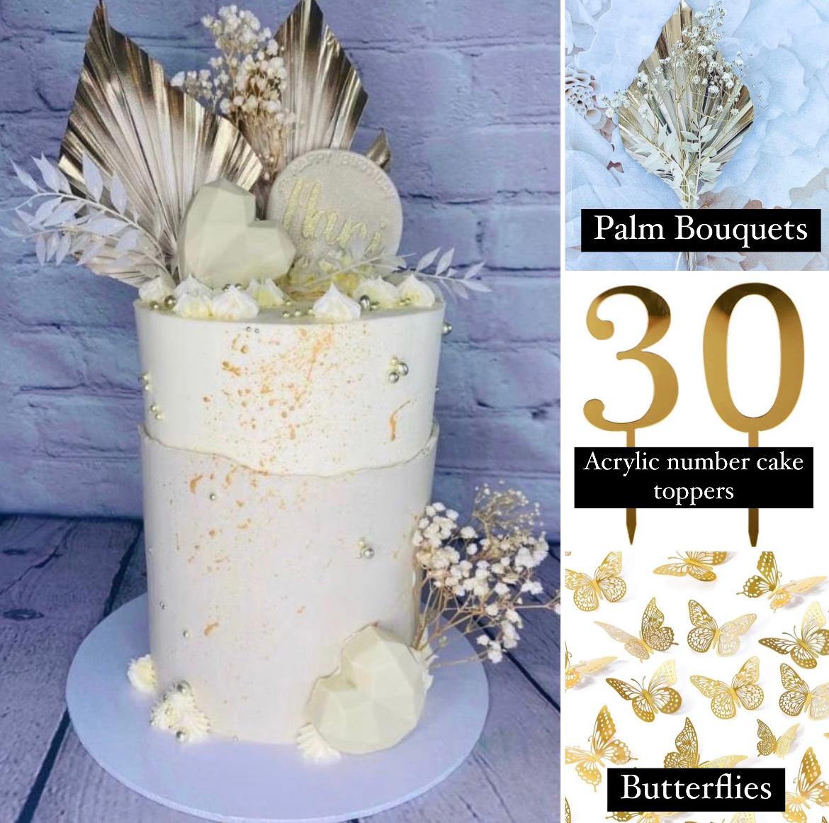 Palm Spear Cake Topper Palm Leaf Dried Flower Cake Topper Dry Flower Pampas Cake Topper Cream Gold Palm Spear Bouquet Number Cake Topper