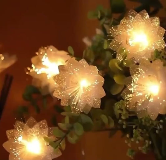 LED Flower String Lights: Warm White Fiber Optic Fairy Lights (Battery Operated)