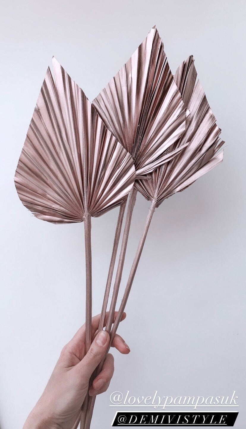 3 Rose Gold Dried Palm  Spears / Cake topper decoration / Dried Vase Flowers / Palm Leaf UK / Palm Cake topper