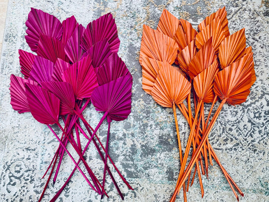 3x Dried Palm Spear Leaves ,colour pink fuscia orange/boho decor, dried vase flowers, palm leaf UK, palm decor, palm spear cake topper/