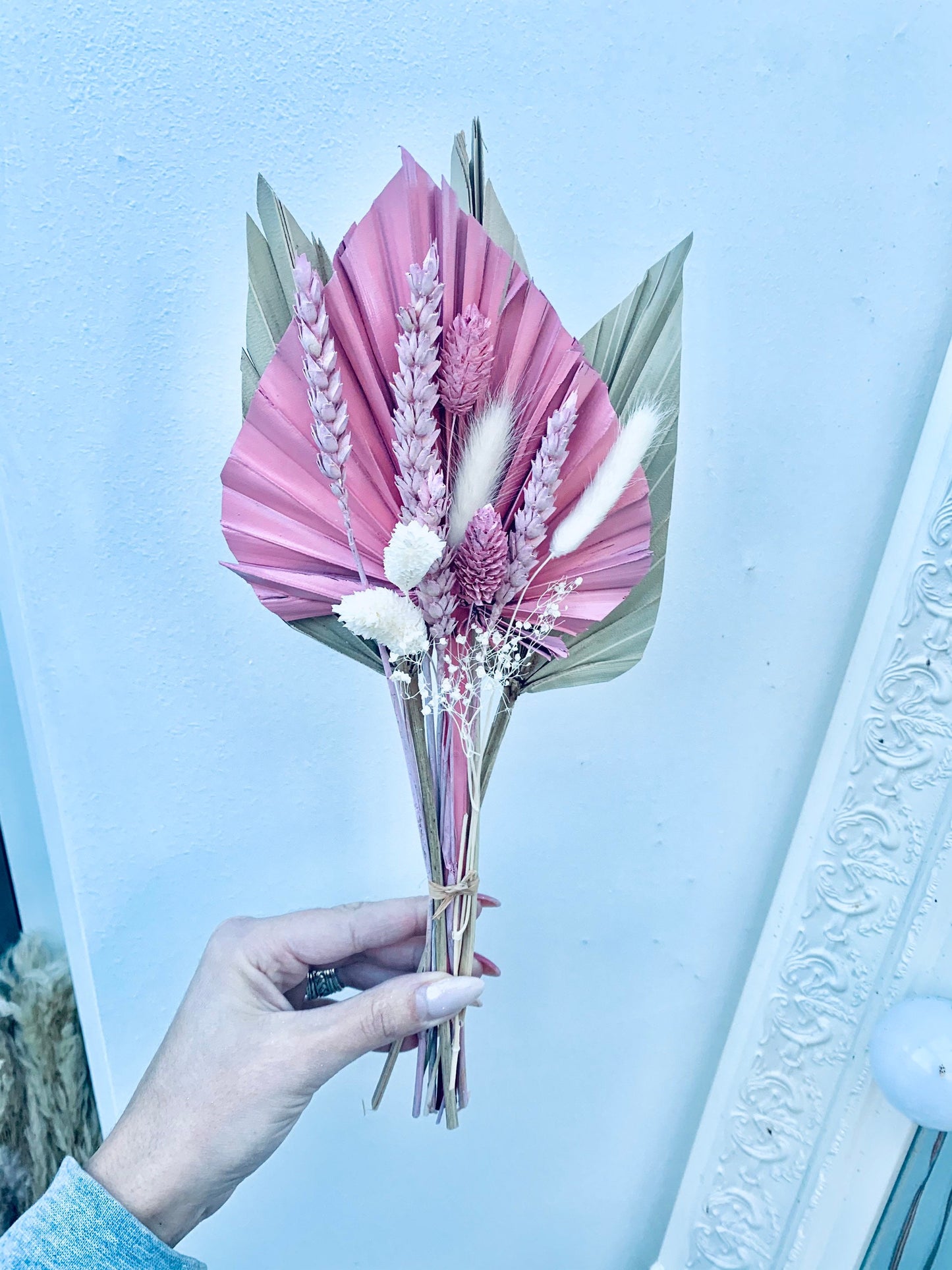 Palm Dried Flowers Bouquet Cake Topper/ Pink Natural Colour / dried flower cake topper / palm spear