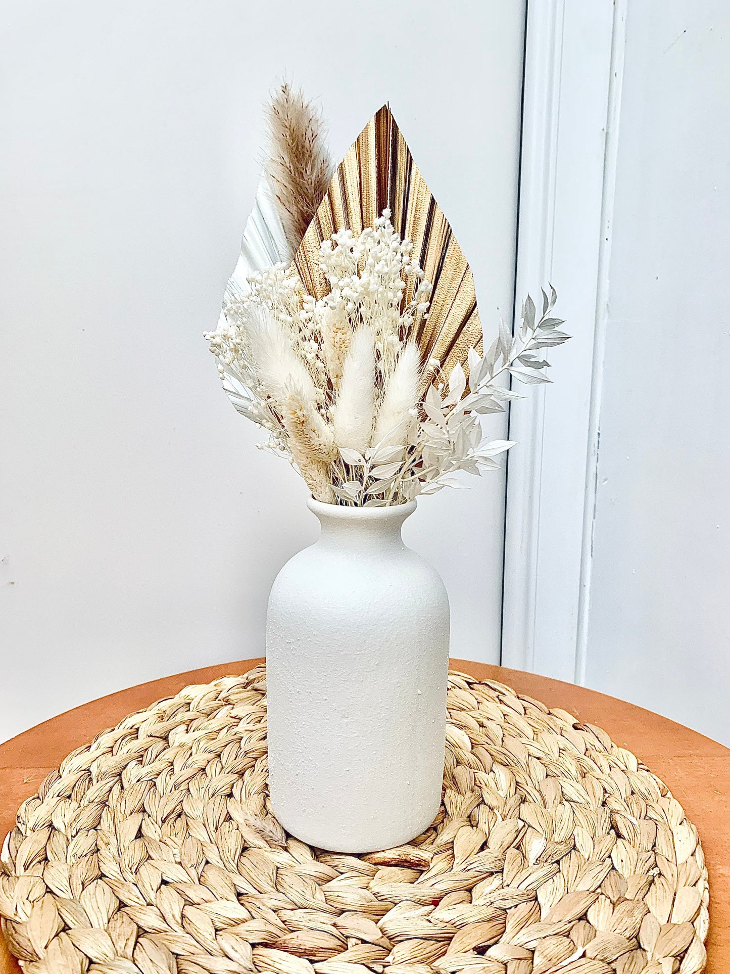 Palm Dried Flowers Bouquet Cake Topper White/ Gold / dried flower cake topper / Valentines Bouquet