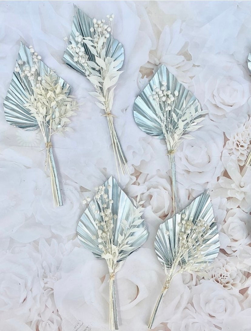 Palm Dried Flowers Bouquet Cake Topper White/ Gold / dried flower cake topper / Valentines Bouquet