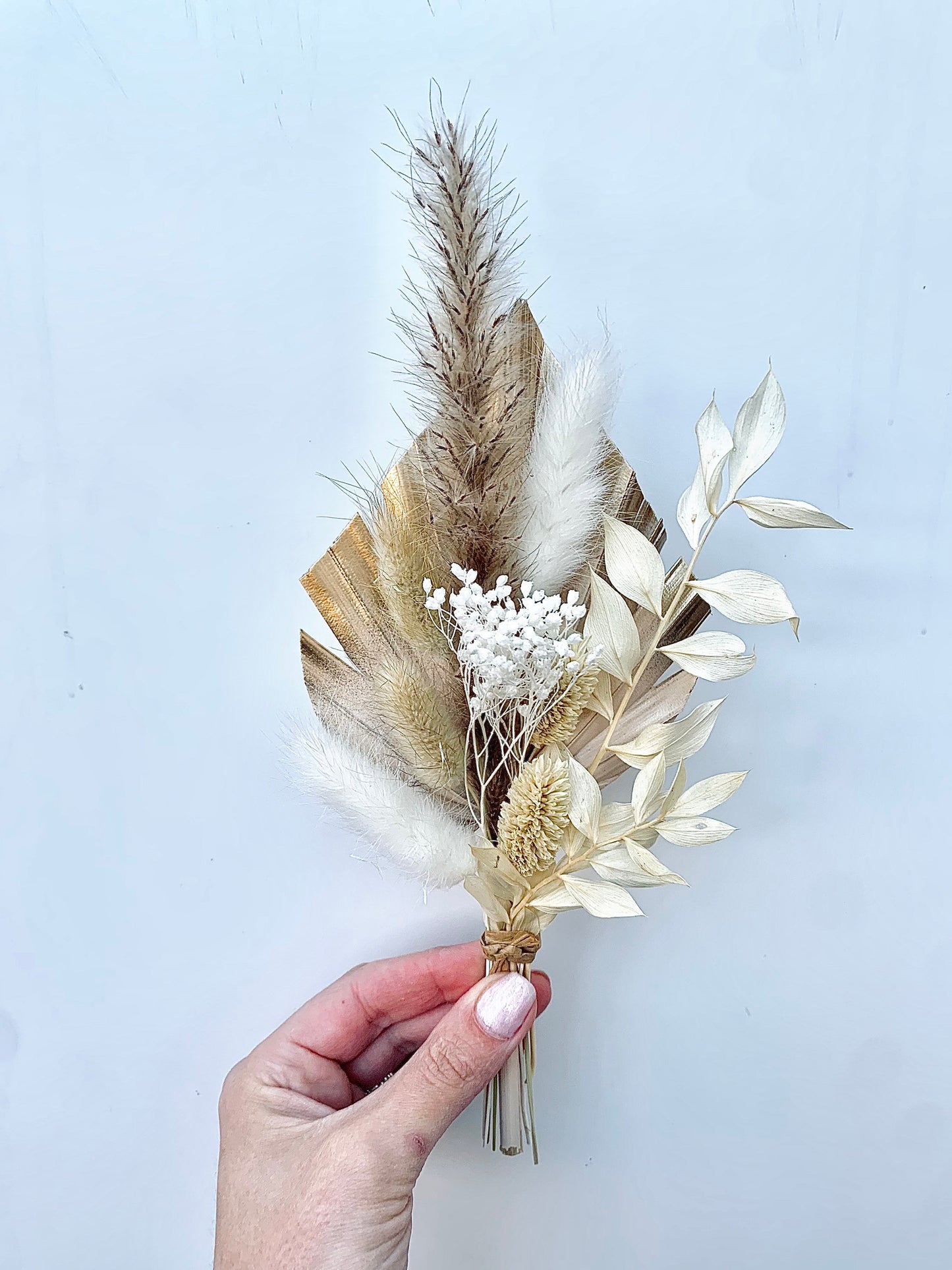 Cream Latte Gold  Palm Spear Dried Flowers Bouquet Cake Topper / dry flower cake topper/ small palm spear cake topper /