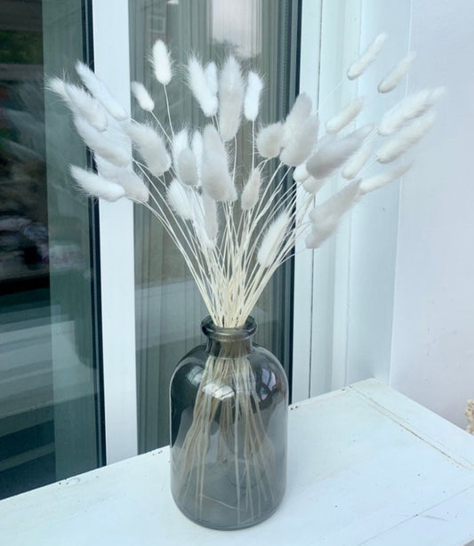 Bottle neck glass grey vase/ bud vase with bunny tails/ vase with dried flowers/ decorative vase /pampas vase / home decor GIFT FOR HER