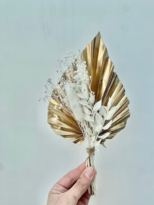 Gold palm bouquet with bunny tail / Palm Spear Dried Flowers  Cake Topper / letterbox dried flowers / dry flower cake topper/ / pink gold