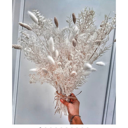 WHITE COLLECTION /white ruscus branch/ white bunnytail/ silver palm spear bouquet / table decoration/ Valentines Bouquet / Pampas bouquet /