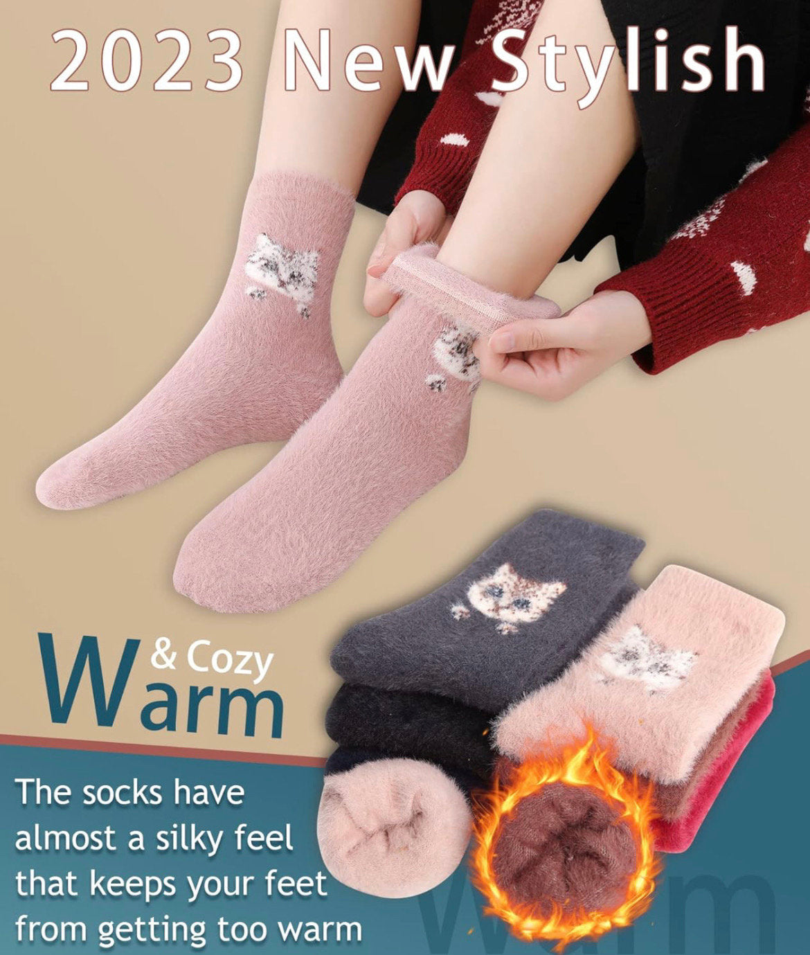 Warm cat winter fluffy Cashmere socks / women cat socks / cat socks / gift for her / cat owner gift