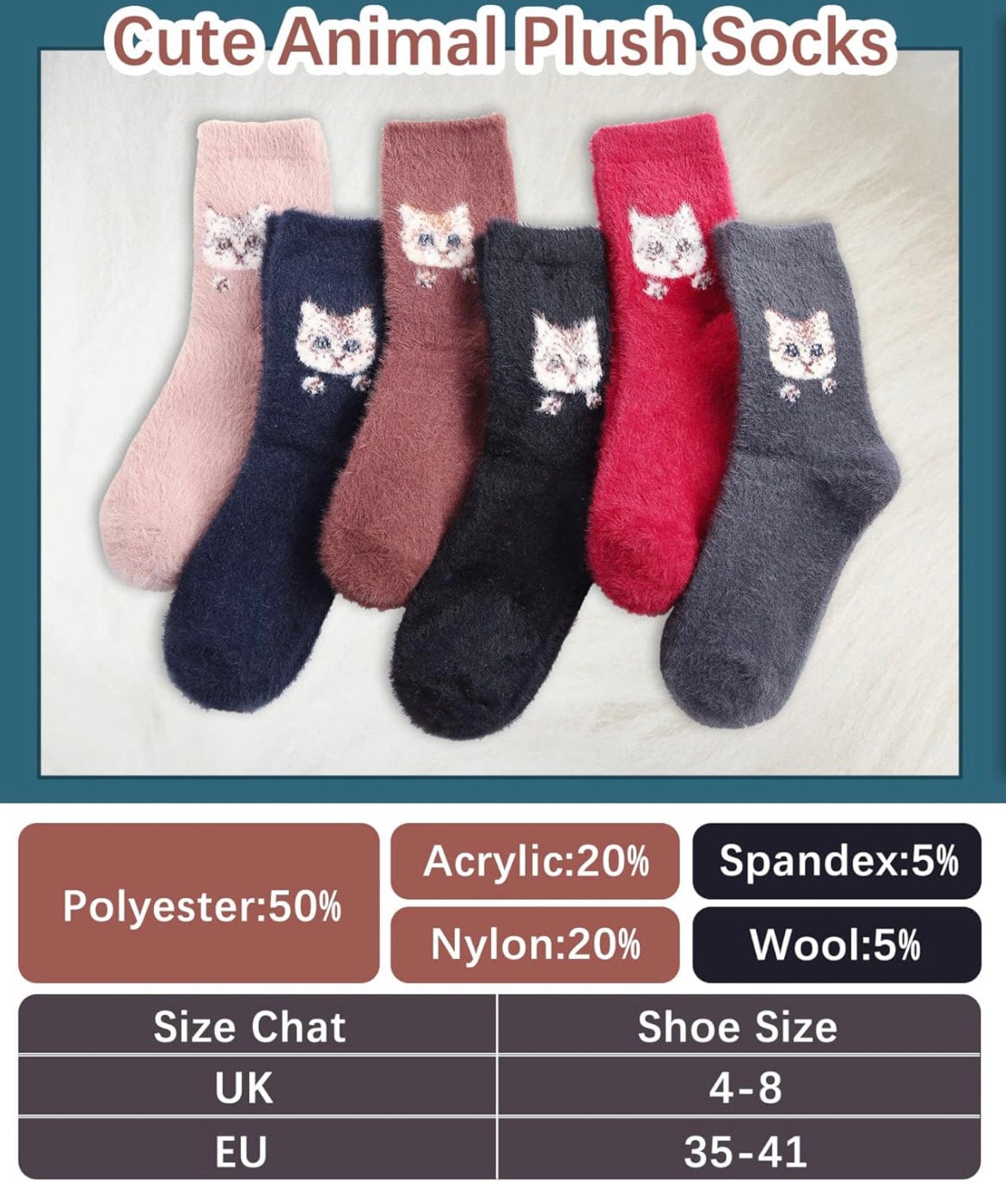 Warm cat winter fluffy Cashmere socks / women cat socks / cat socks / gift for her / cat owner gift