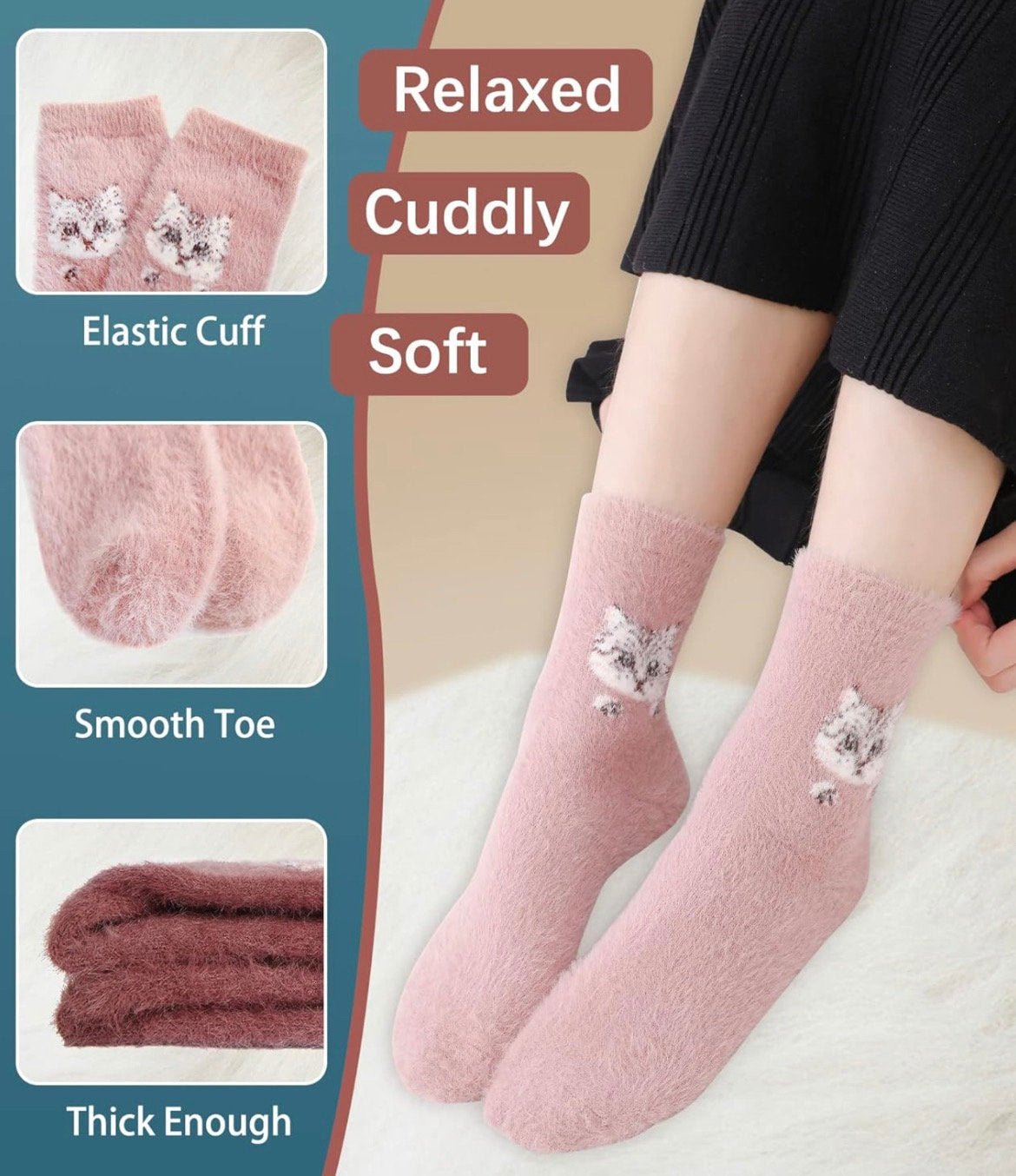 Warm cat winter fluffy Cashmere socks / women cat socks / cat socks / gift for her / cat owner gift