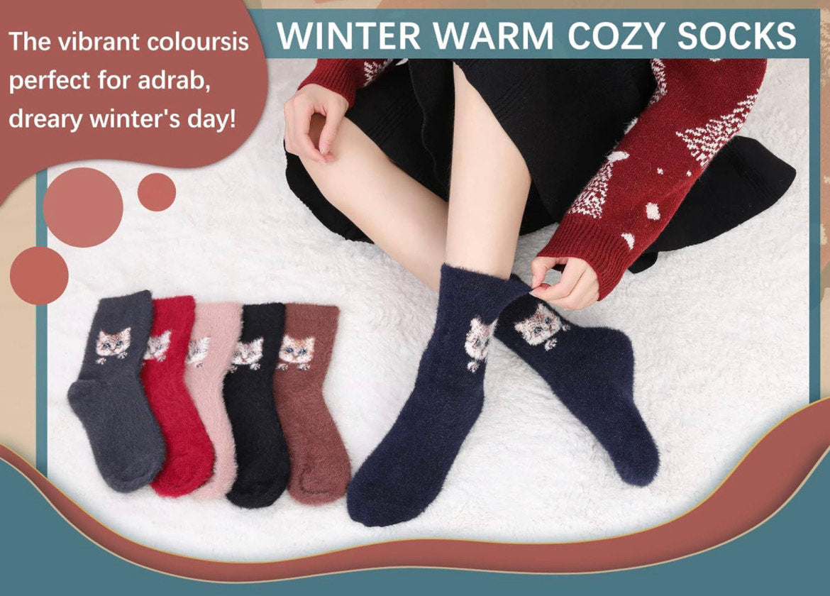 Warm cat winter fluffy Cashmere socks / women cat socks / cat socks / gift for her / cat owner gift