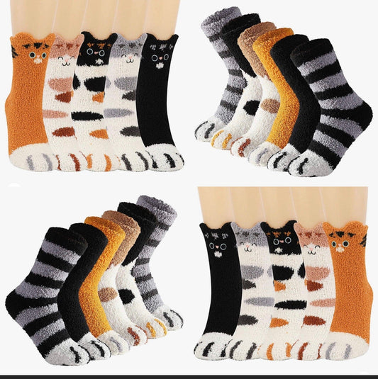 Winter cat socks / warm fleece women cat owner gift / letterbox gift / gift for her / Christmas filler gift / friend gift / secret santa