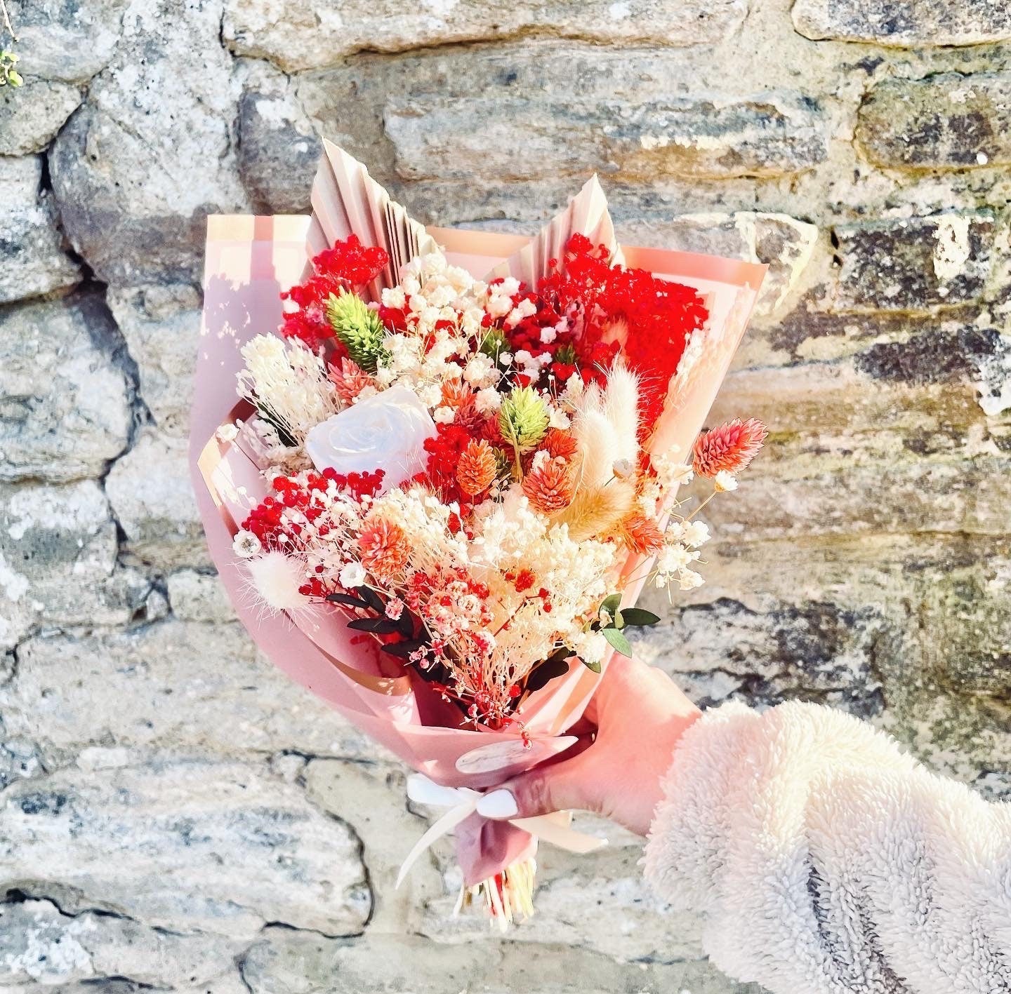 Valentine Day Flowers /  Valentine Bouquet / Dried Flowers/ Red Dried Flower Bouquet/ Gifts For Her / Dried flower arrangement