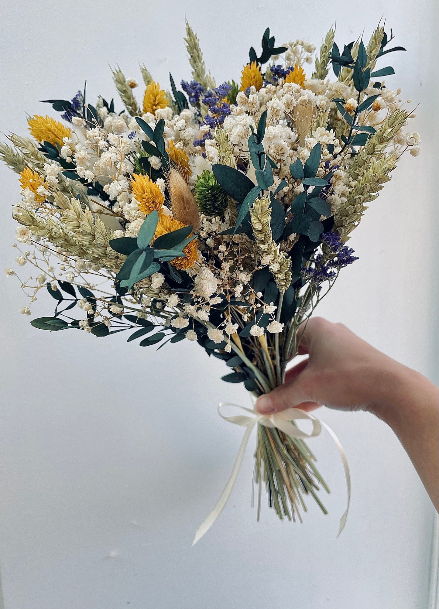 Gypsophila lavender daisies green yellow Bridal Bouquet Wedding /Dried Flower Bouquet/ Gifts For Her