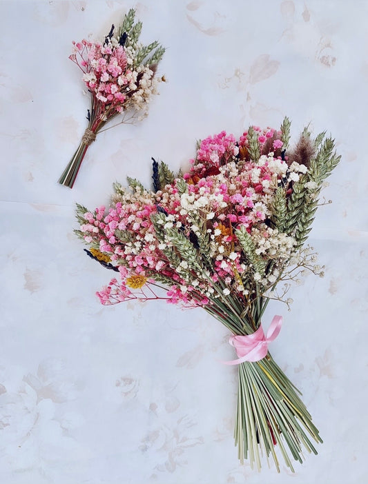 Pink Gypsophila Wheat Bridal Bouquet Wedding /Dried Flower Bouquet/ Gifts For Her / Dried flower arrangement/ Buttonholes